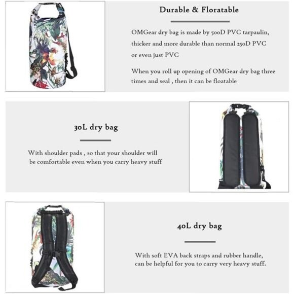 Waterproof Dry Bag Backpack Phone Pouch 40L/30L/20L/10L/5L Floating Dry Sack - Picture 4 of 7